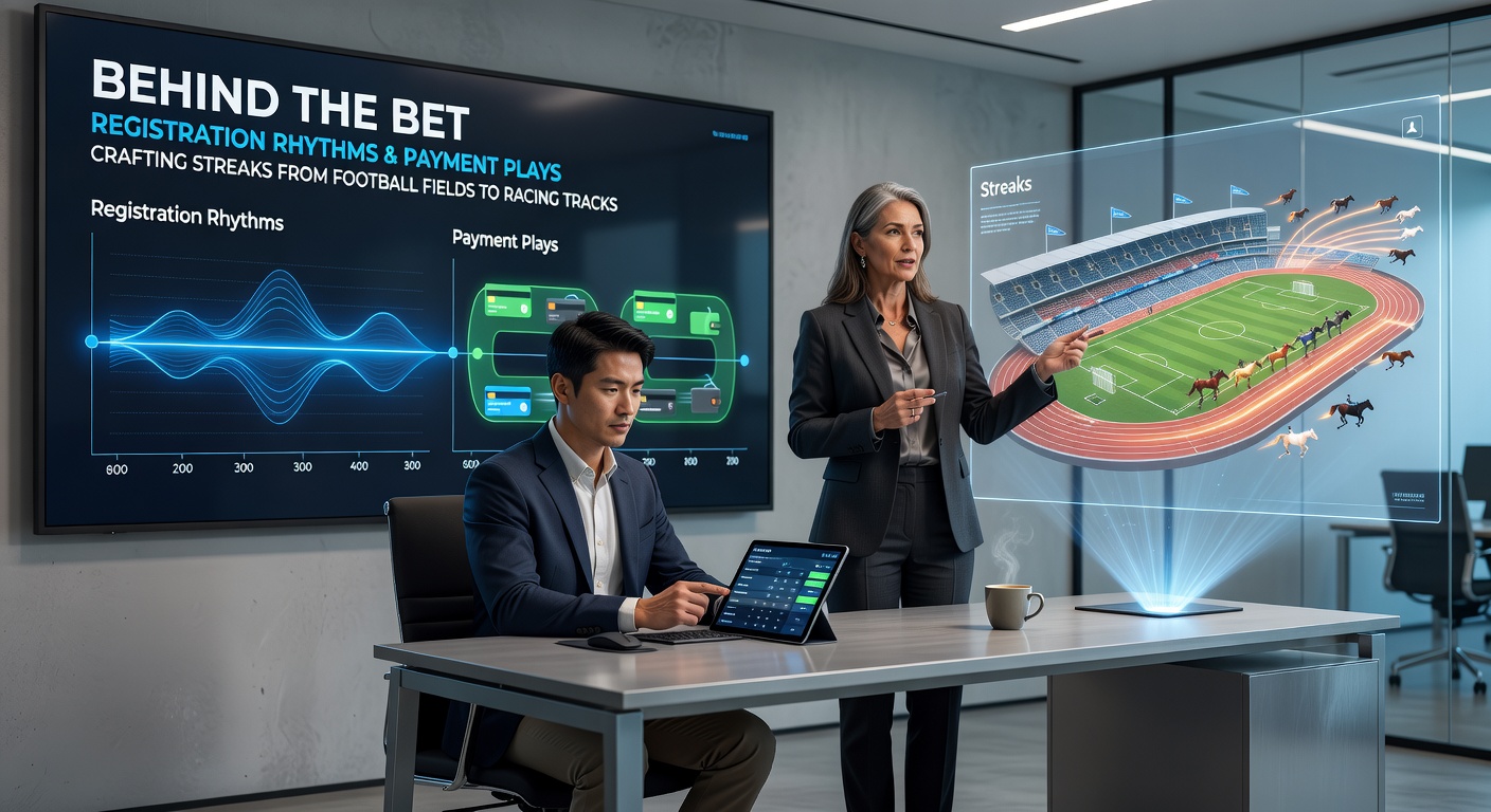 Illustration of payment icons flowing into betting icons: soccer ball, horse silhouette, and slot reels connected by streak arrows on a digital dashboard