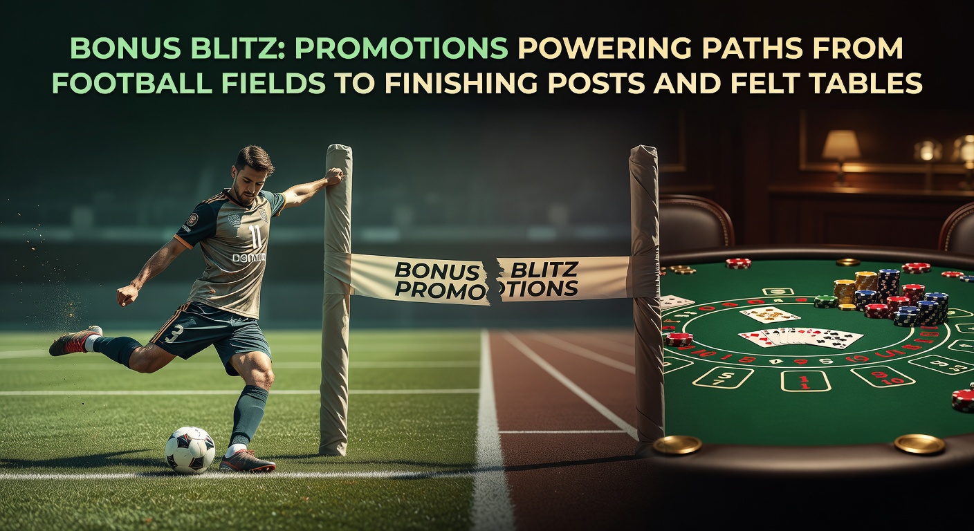 Dynamic infographic illustrating a bonus flow: soccer goal leading to horse race win, branching into casino chip stacks with promotional multipliers