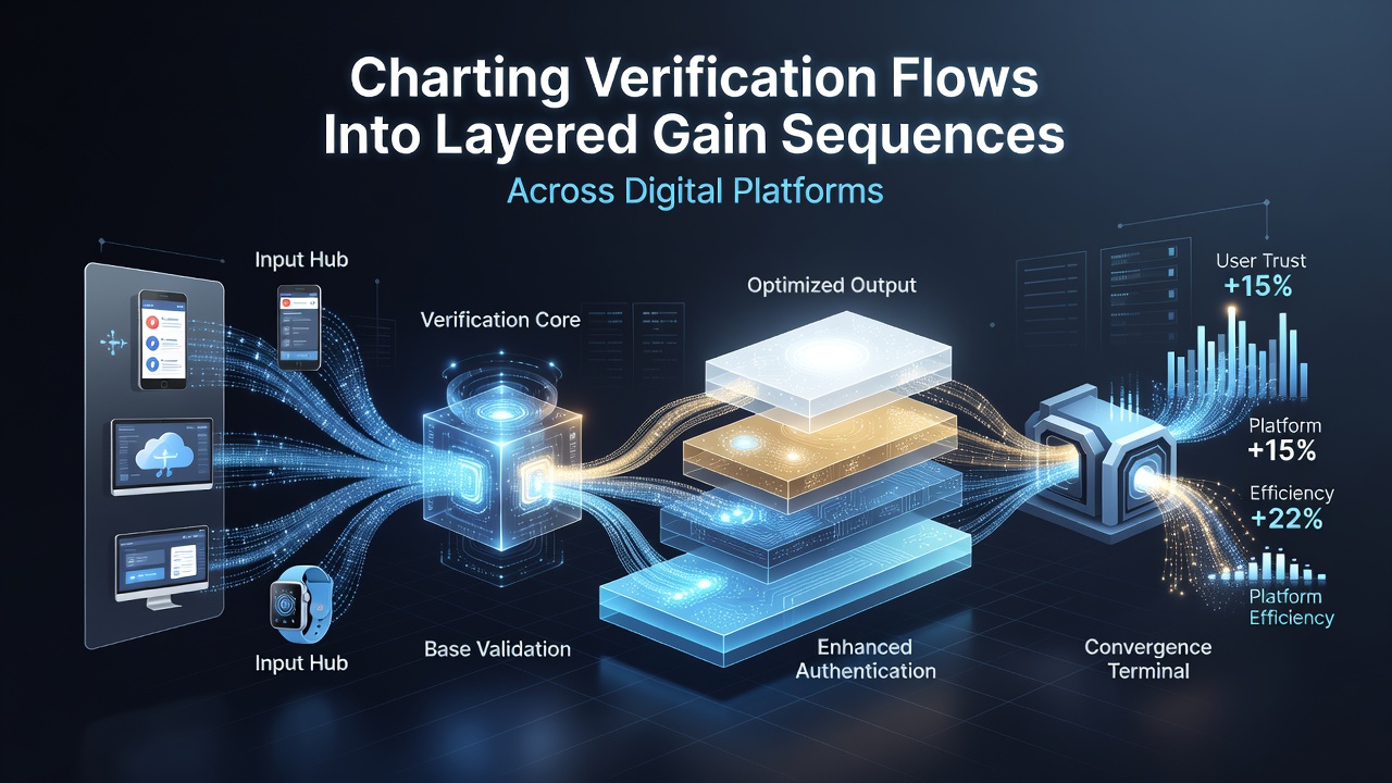 Diagram showing verification flows mapping into layered gain sequences on digital betting platforms