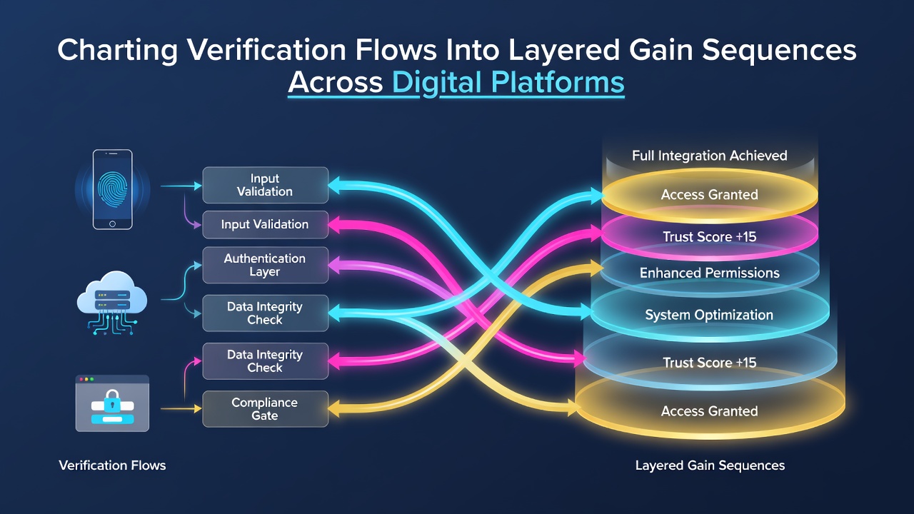 Flowchart illustrating layered gain sequences activated after verification completion on mobile platforms