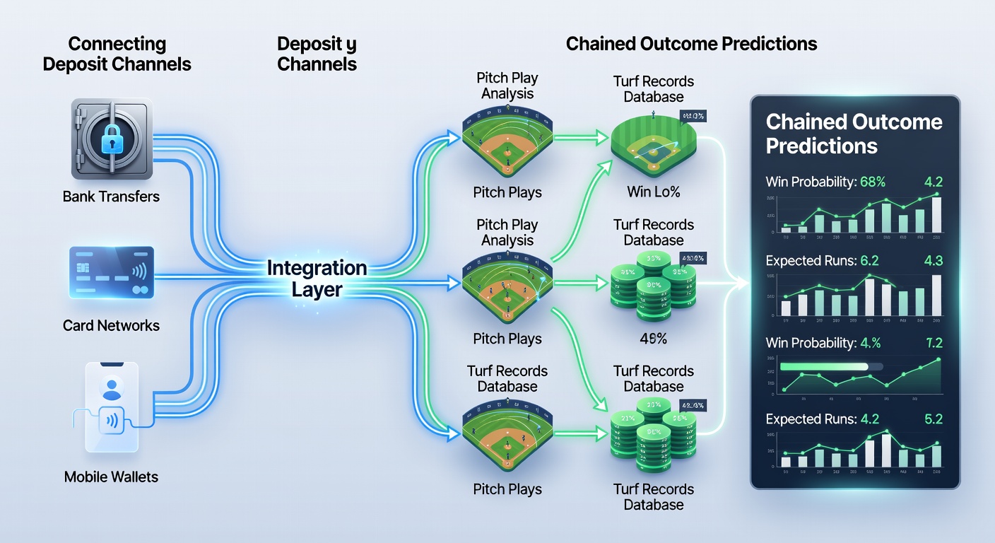 Detailed view of chained betting workflow connecting funded accounts to soccer, racing, and slot outcome models