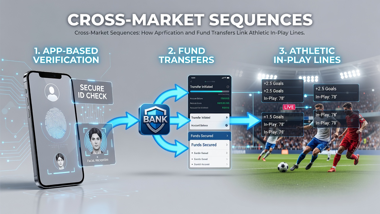 Flow diagram illustrating fund transfers between soccer in-play, horse racing form, and casino features