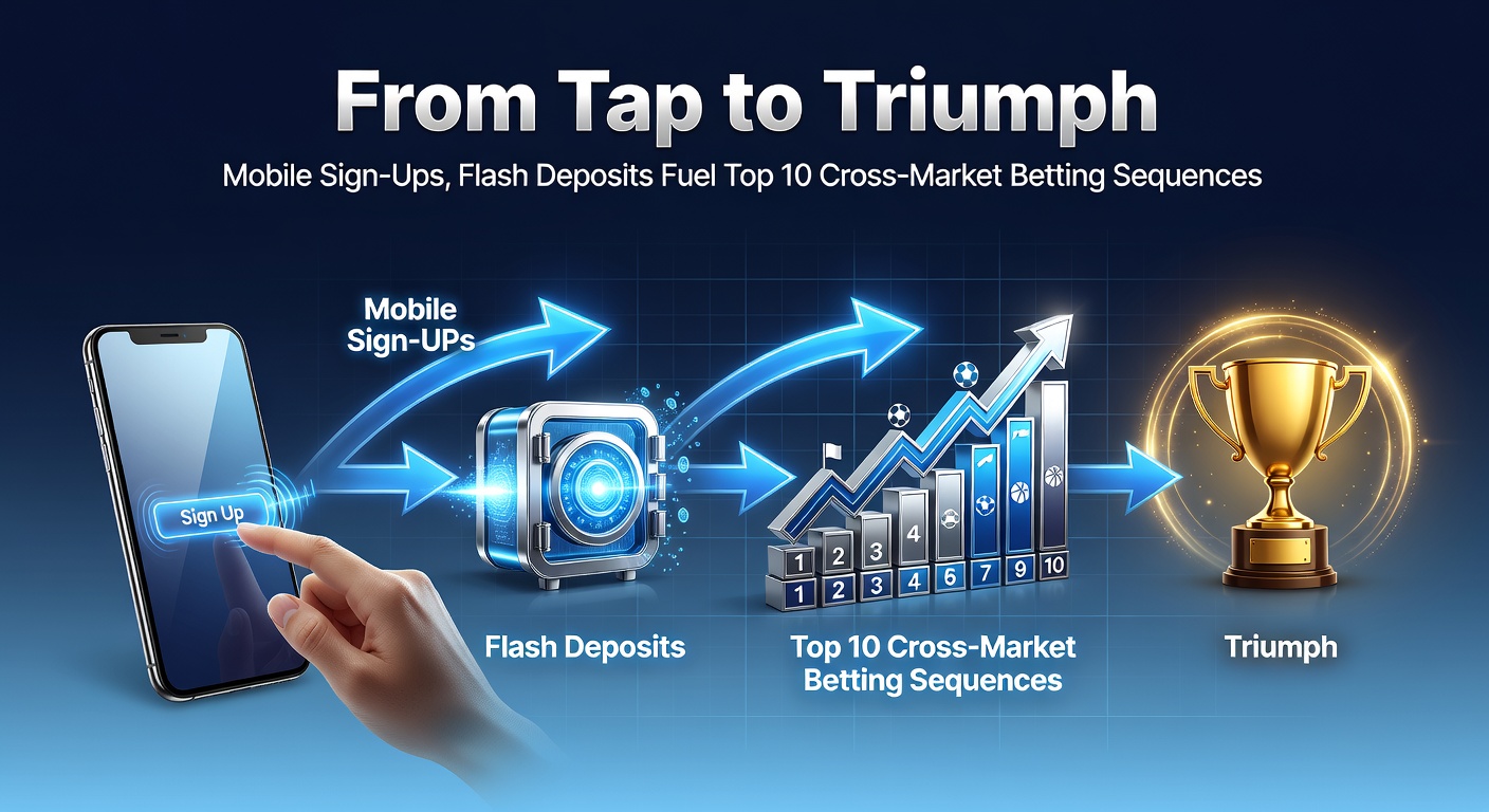 Smartphone screen showing quick mobile betting app sign-up with deposit options and cross-market bet sequences
