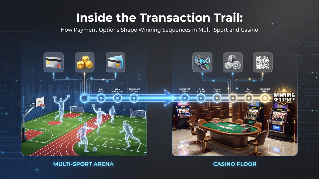 Infographic illustrating payment flow between sports betting, horse racing, and casino sections on a mobile device
