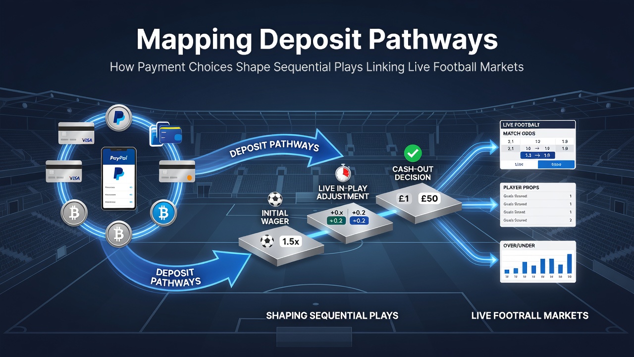 Diagram showing sequential betting flows from deposits through football, racing, and casino stages
