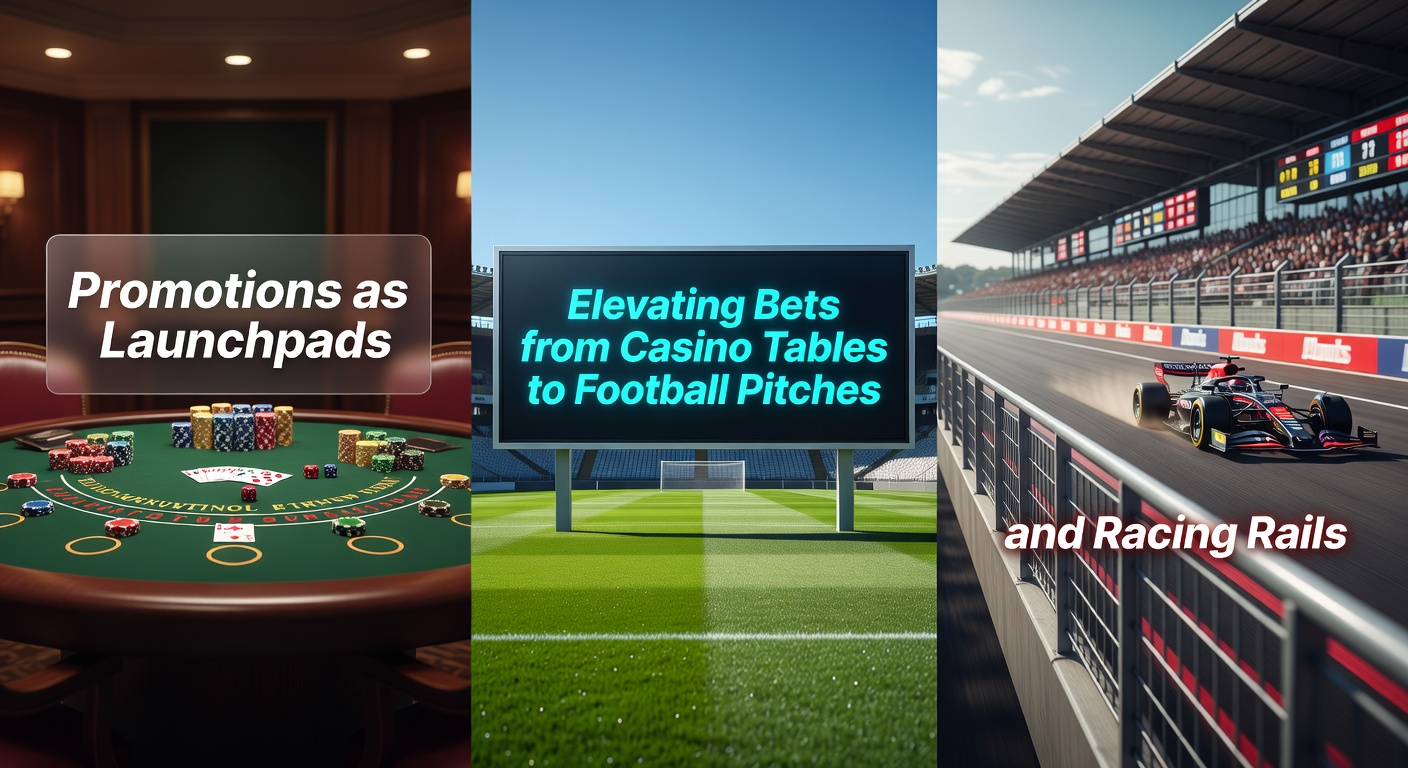 Dynamic split-view of a casino slot machine payout screen morphing into live football action and a thundering horse race finish line